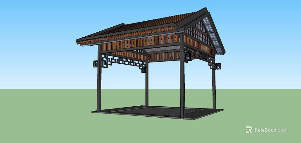 Traditional Chinese Pavilion With Wooden Structure Carved Decorations And Classic Roof Design 3d model 