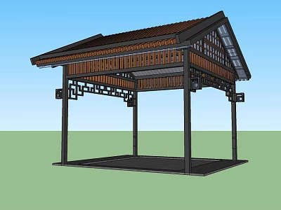 Traditional Chinese Pavilion With Wooden Structure Carved Decorations And Classic Roof Design 3d model