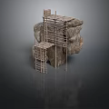 Wooden Scaffolding Structure With Rock Formation And Ladder Platform Design