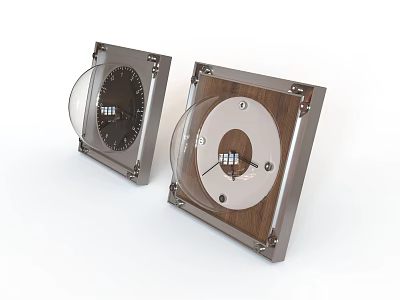 Square Frame Clocks With Metal And Wooden Elements Transparent Glass Covers And Black Light Dials 3d model