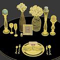 Black And Gold Tableware Set With Wine Glasses Vase Candle Holders Picture Frame Number 12
