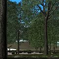 Scenic Park Landscape With Lush Green Trees Grass Path And Railing