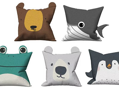 Cute Animal Shaped Decorative Pillows with Bear Whale Frog Polar Bear Penguin Designs 3d model