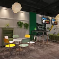 Modern Internet Cafe Interior With Green Plants Computers And Comfortable Seats 3d model