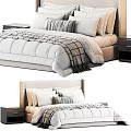 Double Bed with Striped Comforter Pillows and Wooden Nightstands Design