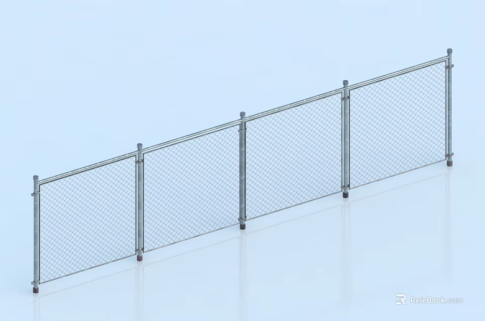 Metal Chain Link Fence With Steel Posts And Framework For Construction Site 3d model 