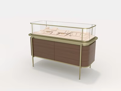 Elegant Jewelry Store Display Case With Glass Cover Wooden Cabinet And Gold Accents 3d model