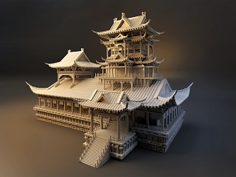 Chinese-style cartoon architecture ancient architecture 3d model