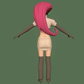 Pink Haired Character in White Top R White Skirt Black Gloves Brown Boots Green Background