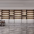 Modern Exhibition Hall Interior Design With Circular Hole Partition And Display Shelves
