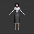 3D Character Woman In White Top With Pink Bow Gray Skirt Arms Outstretched Standing Pose