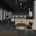 Modern Restaurant Interior Design With Tables Chairs Bar Counter And Windows 3d model