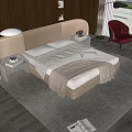 Modern Double Bed With Upholstered Headboard Bedside Tables And Throw Blanket 3d model