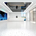 Reception Desk at Talent Service Center With Large Blue Tech Display Screen And Modern Design