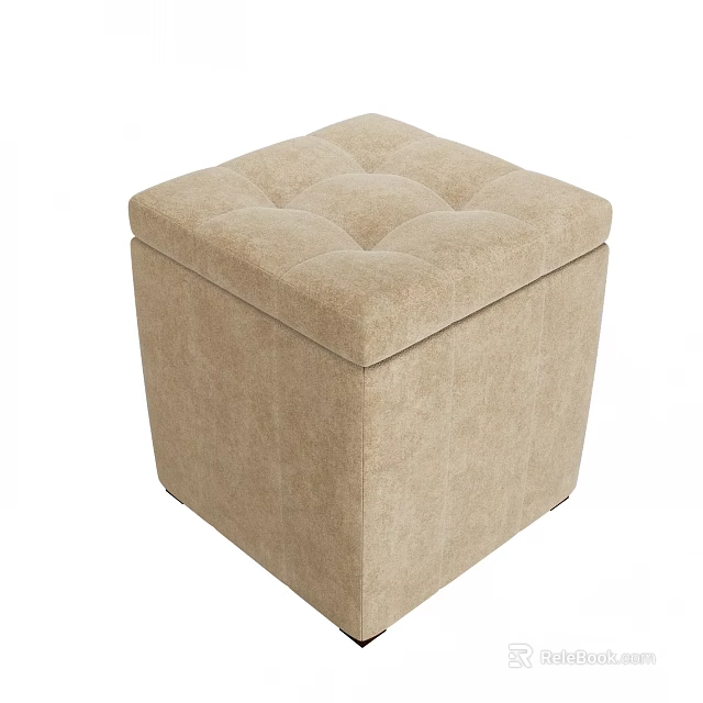 Beige Upholstered Storage Ottoman with Tufted Square Top and Fabric Design 3d model 
