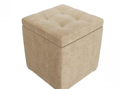 Beige Upholstered Storage Ottoman with Tufted Square Top and Fabric Design 3d model