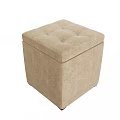Beige Upholstered Storage Ottoman with Tufted Square Top and Fabric Design
