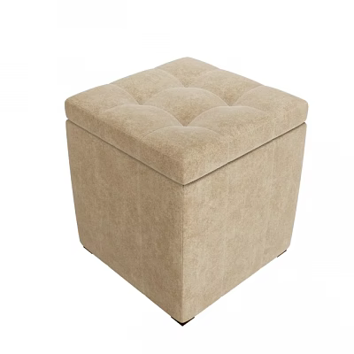Beige Upholstered Storage Ottoman with Tufted Square Top and Fabric Design 3d model