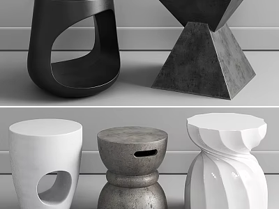 Modern Various Side Tables With Geometric Shapes Hollow Details And Textured Concrete Metal Designs 3d model