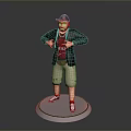 Man Wearing Cap Black Jacket Red T-Shirt Khaki Shorts Red White Shoes On Round Base