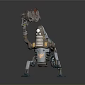 Spider Legged Mechanical Robot Character Holding Red Spiked Creature With Shiny Metallic Armor