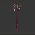 Vintage Street Lamp With Two Decorative Glass Heads On Metal Pole