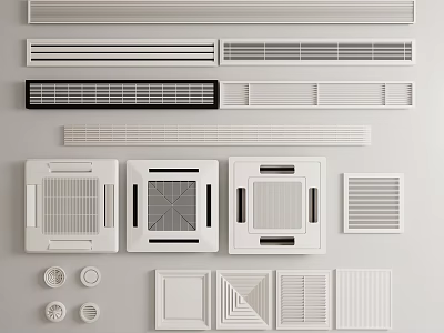 Various Designs of Air Conditioner Vents with Grille Square and Linear Styles 3d model