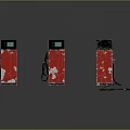 Weathered Red Fuel Pumps With Green Display Screens Black Cables And Gray Background