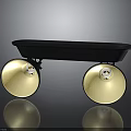 Black Mobile Tray with Large Yellow Wheels and Smooth Reflective Surface Design 3d model