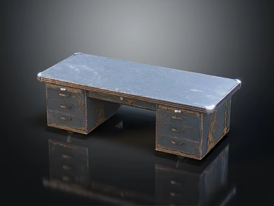 Vintage Metal Desk With Drawers And Industrial Style Smooth Surface Design 3d model