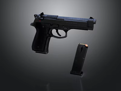 Modern Black Pistol Weapon With Detachable Magazine On Dark Background 3d model