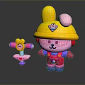 Cute Game Movie Cartoon Characters With Yellow Hat Pink Body Red Overalls And Purple Shoes