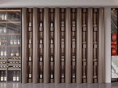 Modern Luxury Wine Cabinet Design With Multiple Shelves Displaying Wine Bottles 3d model