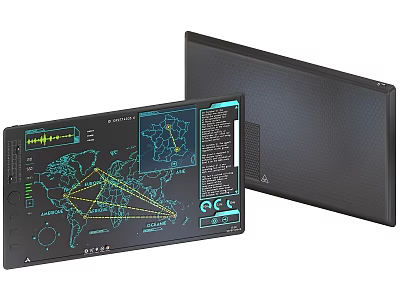 Modern Black Computer Monitor With World Map Data Interface And Sleek Design 3d model
