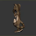 Anthropomorphic Cat Character With Yellow Eyes Brown Body White Tail Tip In 3D Standing Pose
