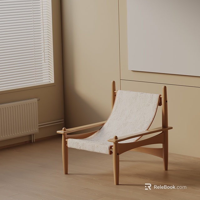 Cozy Wooden Frame Accent Chair With Soft Cushion In Beige Interior By Blinds 3d model 