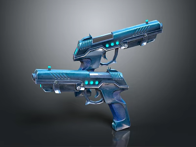 Futuristic Blue Pistols As Sci Fi Weapons With Glowing Details And Modern Design 3d model
