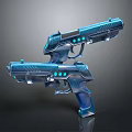 Futuristic Blue Pistols As Sci Fi Weapons With Glowing Details And Modern Design