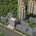 Aerial Planning of High Rise Residential Area With Surrounding Greenery and Roads
