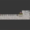 Traditional Square Building Structure with Water Pool Stone Walls Steps and Flower Pot