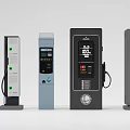 Public Electric Vehicle Charging Stations With Various Designs And Digital Screens