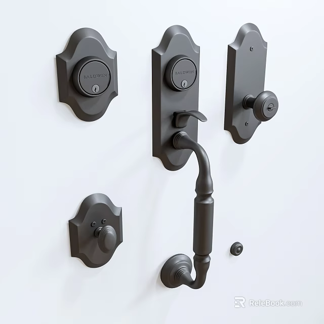 Black Door Lock Hardware With Handles Knobs And Security Components For Home 3d model