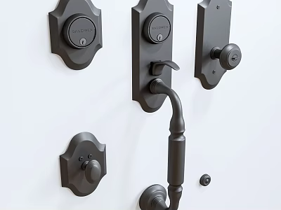 Black Door Lock Hardware With Handles Knobs And Security Components For Home 3d model