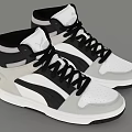White Gray Black High Top Sports Sneakers with Modern Lace Up Design and Style