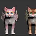 Cute Cat Figurines With Wings And Bells In Pink And Brown Yellow Colors