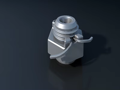 Stainless Steel Industrial Equipment Metal Connector With Hexagonal Base And Circular Opening 3d model