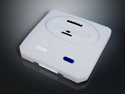 White Compact Electronic Device With Circular Design Slot And Blue Button Interface 3d model