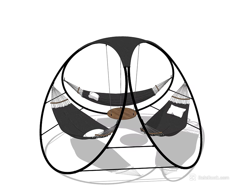 Outdoor Hammock With Circular Black Frame Mesh Design For Garden Relaxation 3d model 
