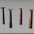 Colorful Columns Featuring Colored Square Tops Brown Rings Gradient Colors Against Dark Background With Reflections