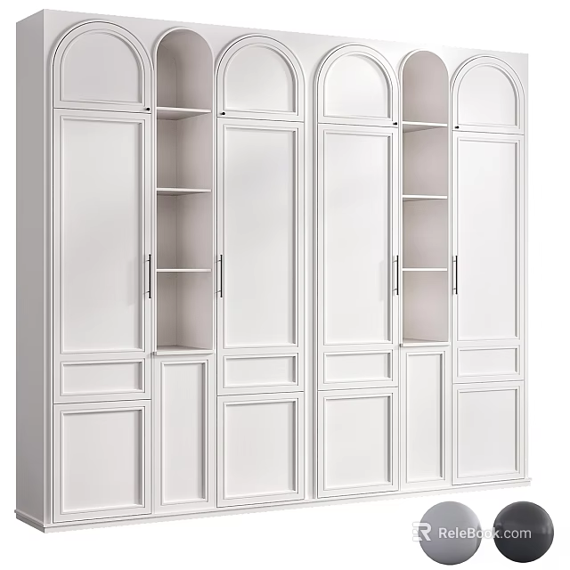 White Dresser with Multiple Doors Drawers Glass Doors and Open Shelves in Sleek Design 3d model 